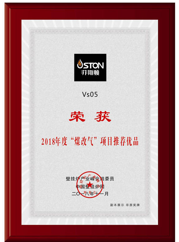 菲思盾壁掛爐榮譽(yù)證書(shū)